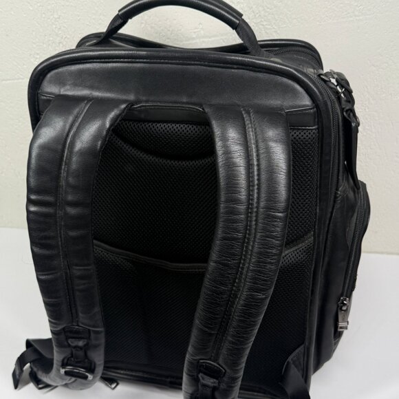 TUMI Brief Pack Backpack Black Leather Laptop Travel Bag 17"x12"x8" - Picture 8 of 14